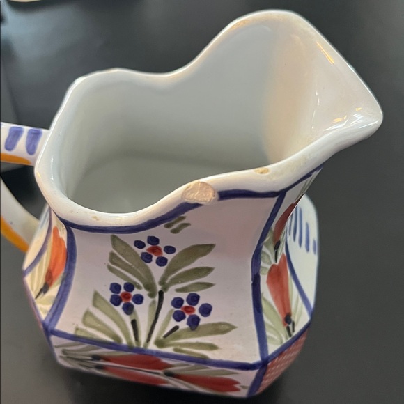 Quimper France Hand-Painted Ceramic Pitcher with a small cuts on rim as shown - Picture 4 of 6
